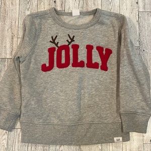 UNISEX HOLIDAY EMBROIDERED SWEATSHIRT TODDLER SIZE 4 “JOLLY” RED & GRAY LS